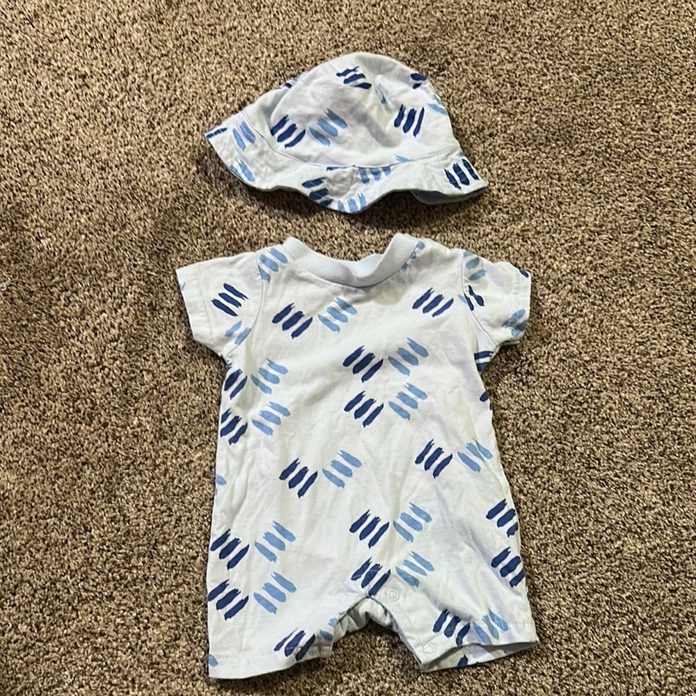 Blue Patterned Kids One Piece with Hat